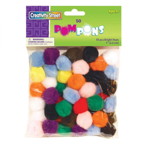 Creativity Street® Pom Pons, Bright Hues, 1", 50 Pieces