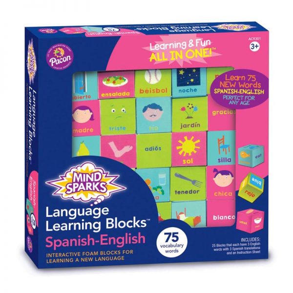 Mind Sparks® Language Learning Blocks, Spanish Language, 1-1/2" Blocks, 25 Blocks