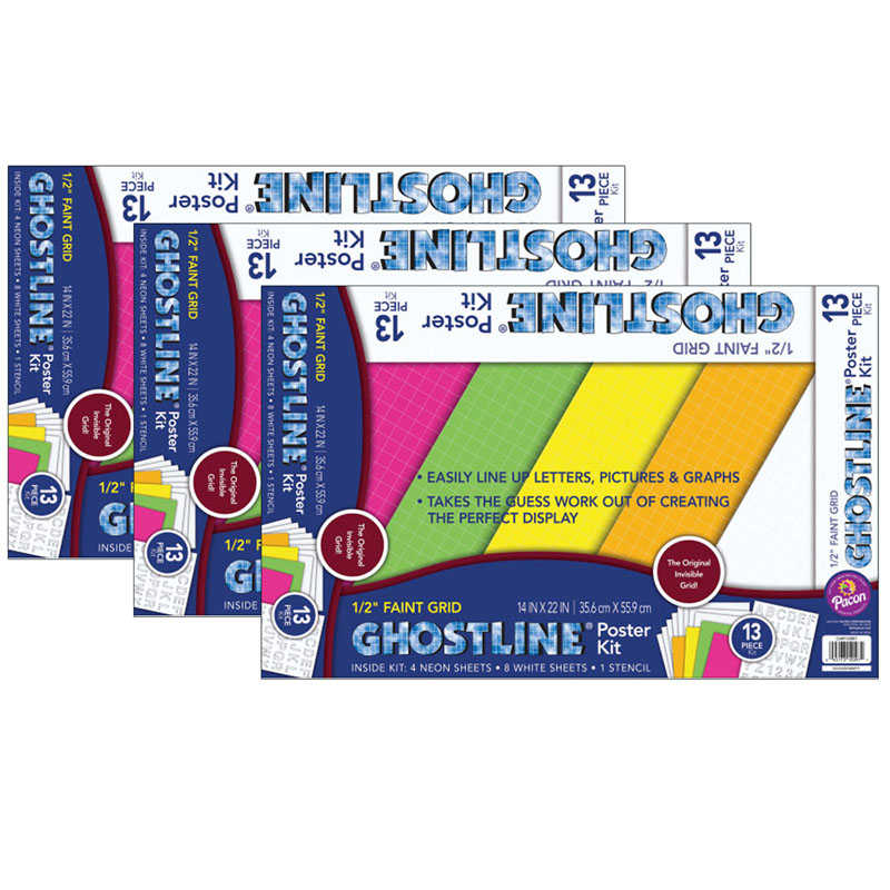 Ghostline® Poster Board Kit, 5 Assorted Colors, 14" x 22", 13 Pieces Per Kit, 3 Kits