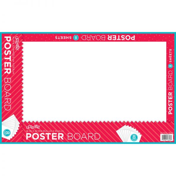 UCreate® Poster Board, White, 14" x 22", 8 Sheets/Pack, Carton of 24 Packs