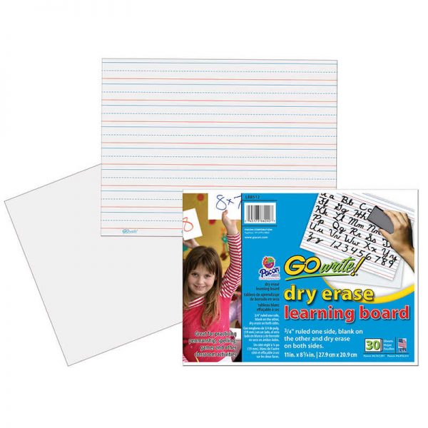 GoWrite!® Dry Erase Learning Sheets, Non-Adhesive, White, 3/4" x 3/8" x 1/4" Ruled 11" x 8-1/4", 30 Sheets