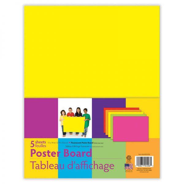 UCreate® Neon Poster Board, 5 Assorted Colors, 11" x 14", 5 Sheets