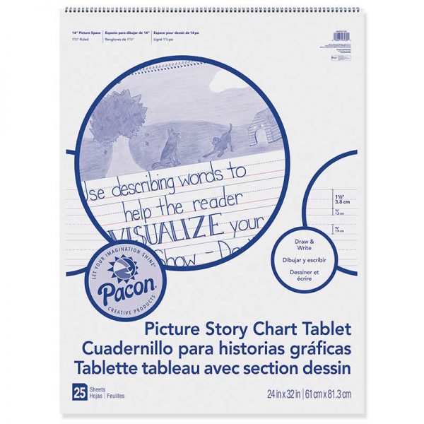 Pacon® Picture Story Chart Tablet, White, Ruled Short, 1-1/2" Ruled, 24" x 32", 25 Sheets