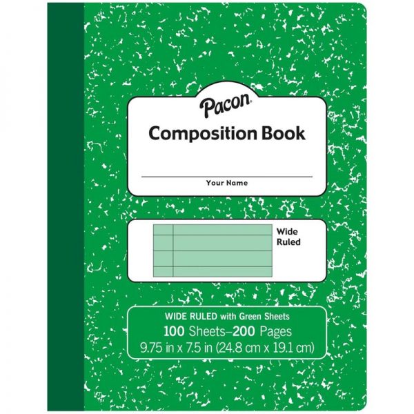 Pacon® Pastel Composition Book, Green Marble Cover, Light Green Sheets, 3/8" Ruled, 9-3/4" x 7-1/2", 100 Sheets