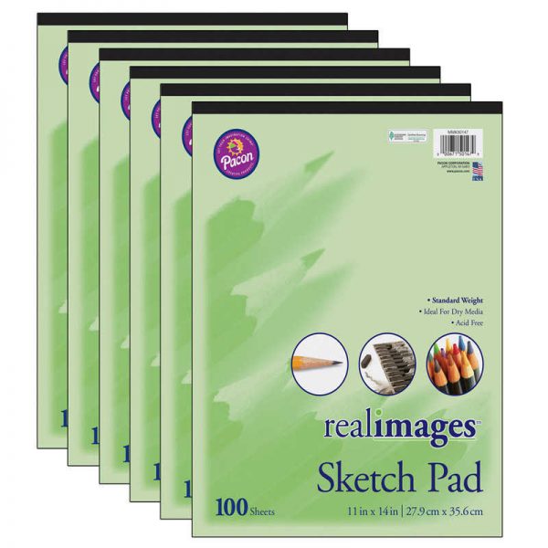 Real Images™ Sketch Pad, Standard Weight, 11" x 14", 100 Sheets, Pack of 6