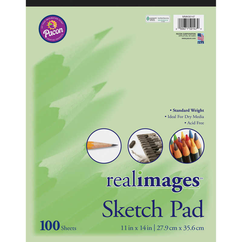 TeachersParadise Real Images™ Sketch Pad, Standard Weight, 11" x 14", 100 Sheets PACMMK50147