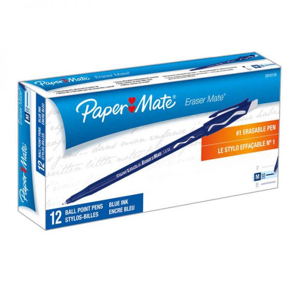 PaperMate® Eraser Mate® Pen, Blue, 12-Pack