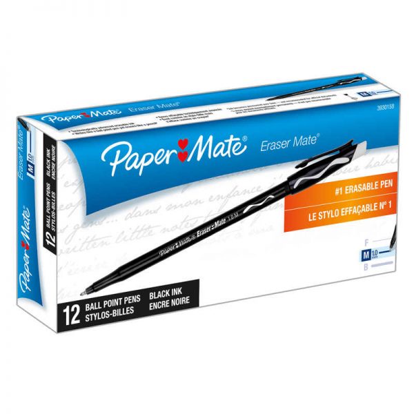 PaperMate® Eraser Mate® Pen, Black, 12-Pack