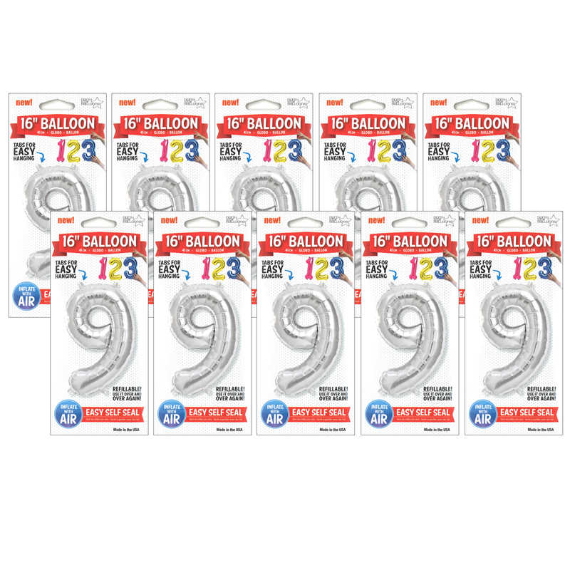 North Star by Pioneer 16" Foil Balloon, Silver Number 9, Pack of 10