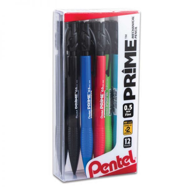 Pentel® PRIME™ Mechanical Pencils, 0.5 mm, Assorted Barrels, Box of 12