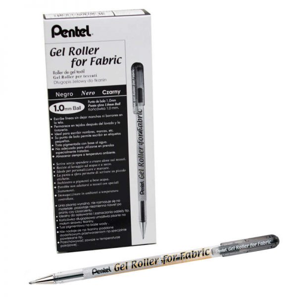 Pentel® Gel Roller for Fabric, Black, Pack of 12
