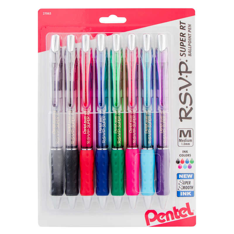 Pentel® R.S.V.P.® Super RT Retractable Ballpoint Pen, Assorted, 8 Per Pack, 2 Packs