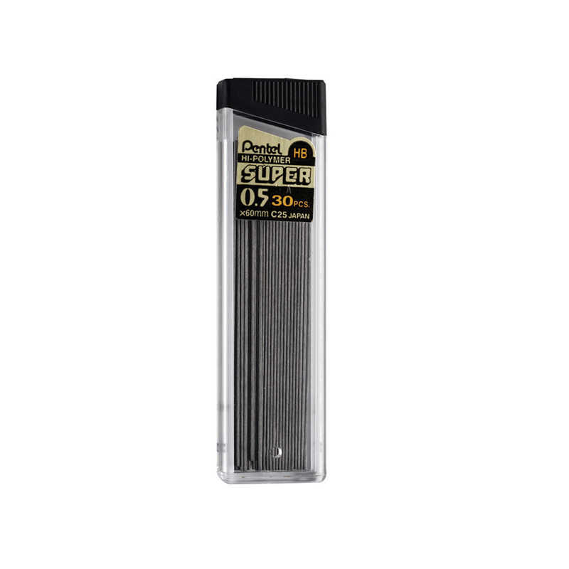 Pentel® HB Super Hi-Polymer Leads, 0.5mm, Black, 30 Per Pack, 12 Packs
