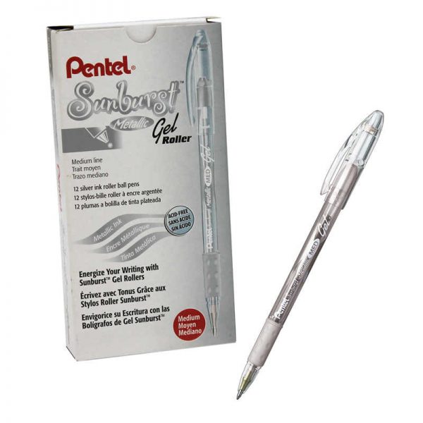 Pentel® Sunburst™ Metallic Pen, Silver, Pack of 12
