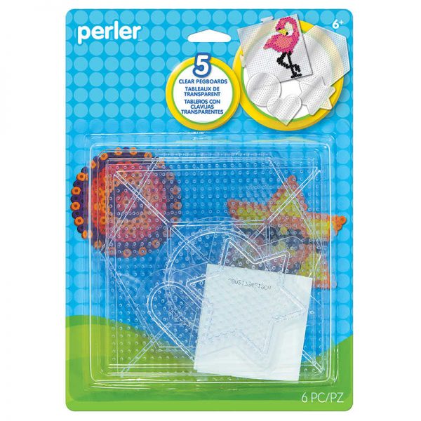 Perler Small & Large Basic Shapes Clear Pegboards for Fuse Beads, Pack of 5