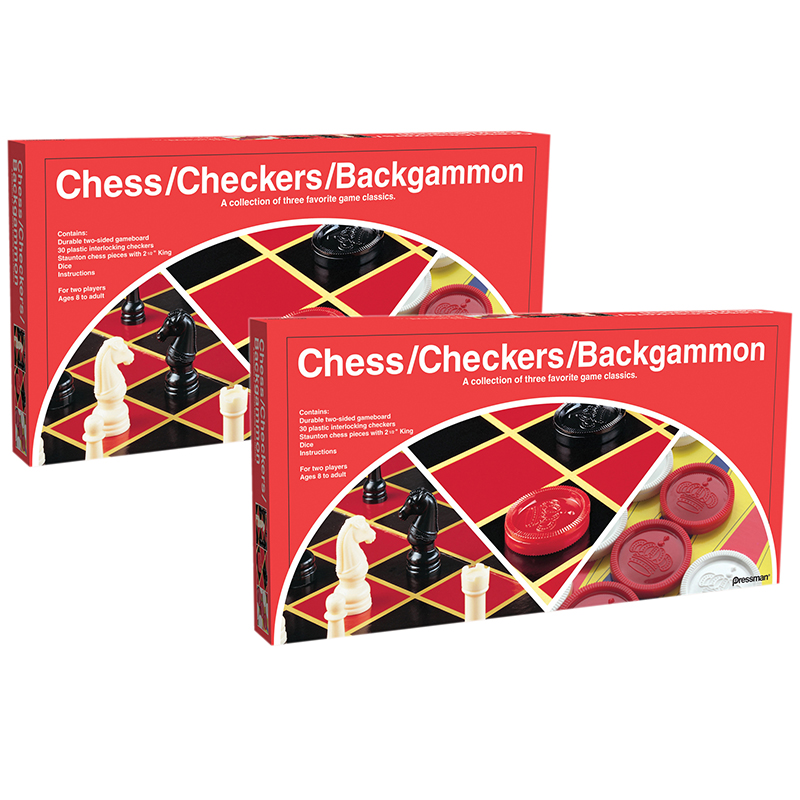 Pressman Chess/Checkers/Backgammon Board Game, Pack of 2