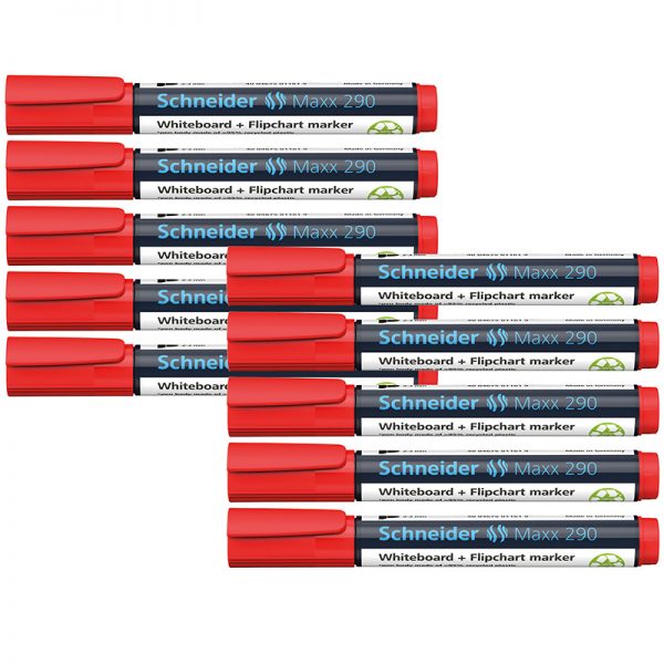 Schneider® Maxx Whiteboard & Flipchart Markers, Red, Box of 10