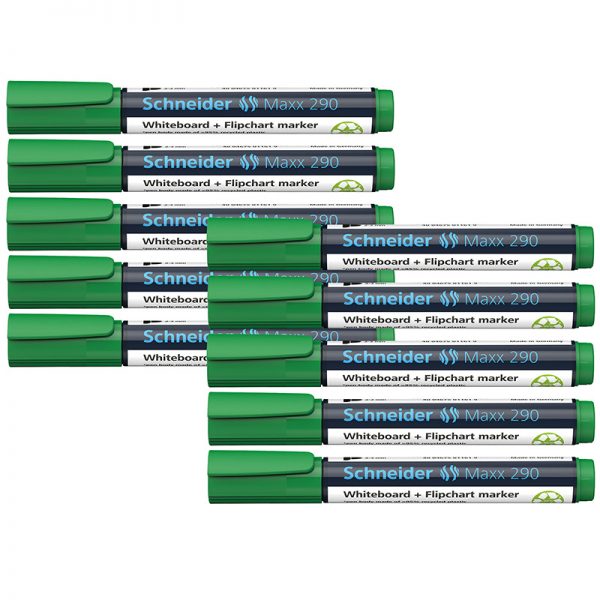 Schneider® Maxx Whiteboard & Flipchart Markers, Green, Box of 10