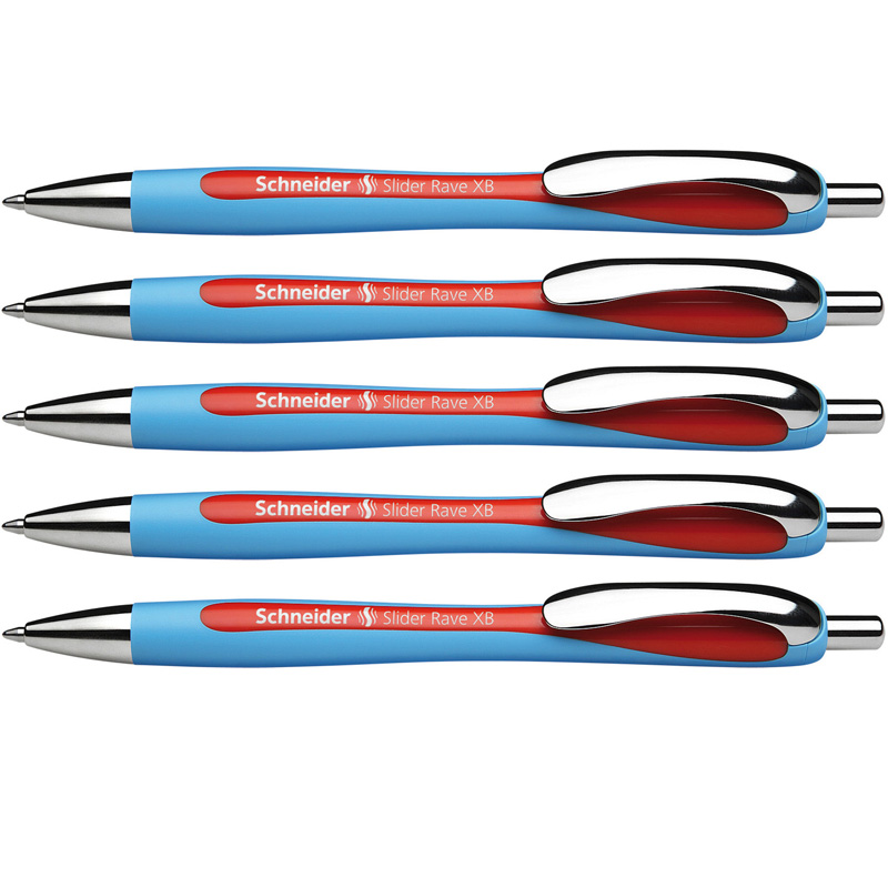 Schneider® Rave Retractable Ballpoint Pen, ViscoGlide Ink, 1.4 mm, Red, Pack of 5