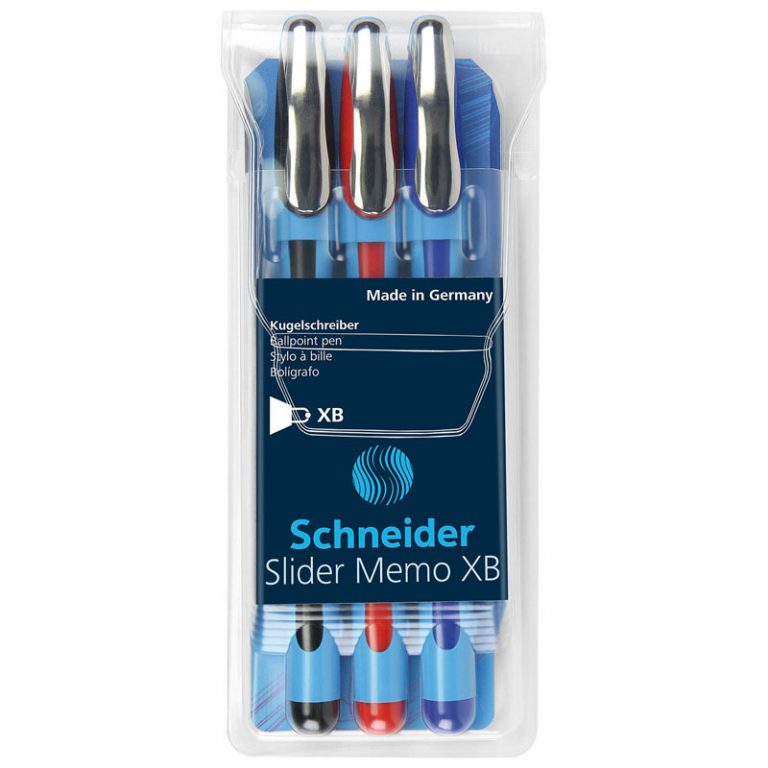 Schneider® Slider Memo Ballpoint Pen, Viscoglide Ink, 1.4 mm, 3-Color Assortment