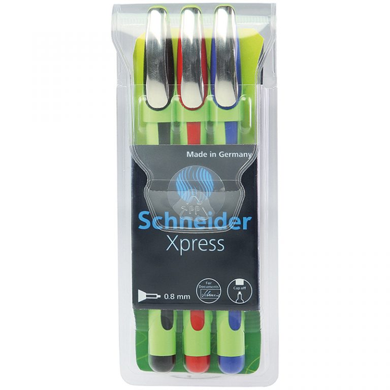 Schneider® Xpress Fineliner Pen, Fiber Tip, 0.8 mm, 3-Color Assortment (Black, Red, Blue)