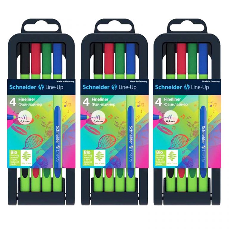 Schneider® Line-Up Fineliner Pens with Case, 4 Colors, 4 Per Pack, 3 Packs