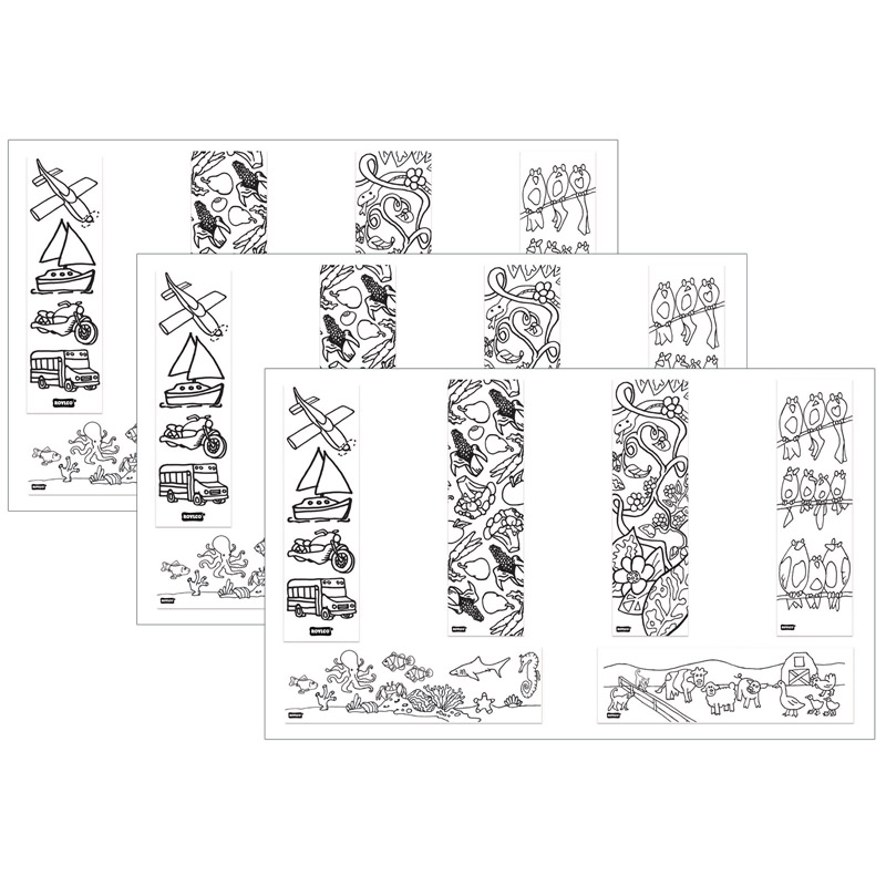 Roylco® Color-In Bookmarks, 2-1/2" x 7", 6 Designs, 96 Per Pack, 3 Packs