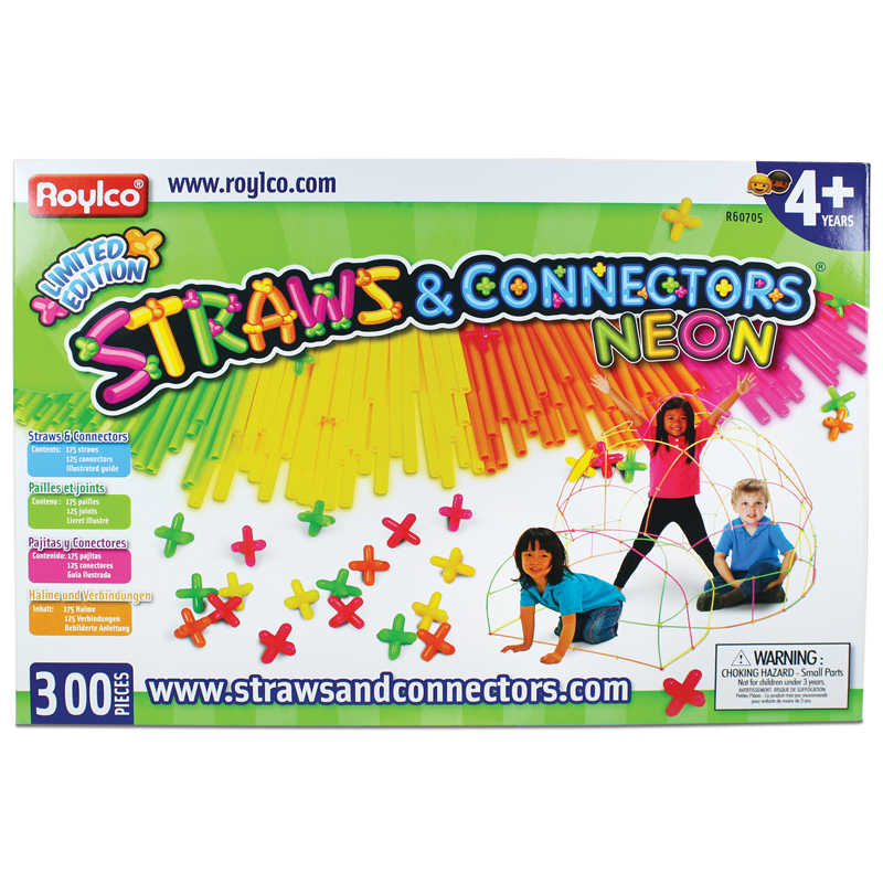 Roylco® Straws & Connectors™ Building Set, 300 Pieces, Neon colors