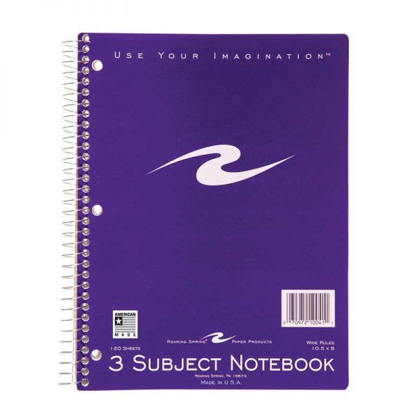 Roaring Spring Spiral Notebook, 3-Subject, 120 Pages Per Book, Pack of 6