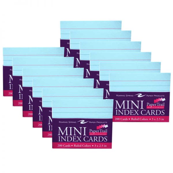 PaperTrail Mini Trayed Index Cards, 3" x 2-1/2", Assorted Colors, 200 Per Pack, 12 Packs