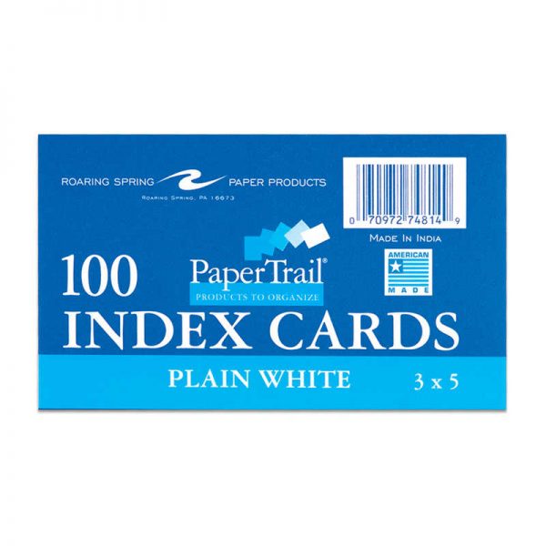 PaperTrail Index Cards, 3" x 5", Unruled, Pack of 100