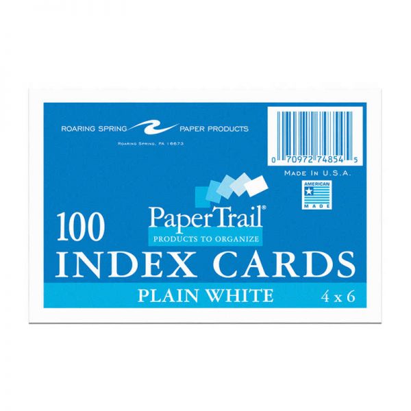 PaperTrail Index Cards, 4" x 6", Unruled, Pack of 100