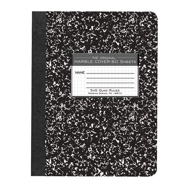 Roaring Springs Paper Products Composition Book, 5x5 Graph, 80 Sheets, 9.75" x 7.5", Black Marble