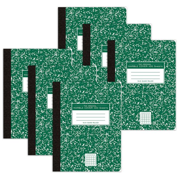 Roaring Springs Paper Products Composition Book, 5x5 Graph, 100 Sheets, 9.75" x 7.5", Green Marble, Pack of 6