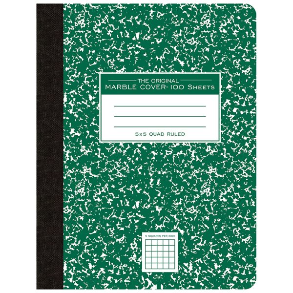 Roaring Springs Paper Products Composition Book, 5x5 Graph, 100 Sheets, 9.75" x 7.5", Green Marble