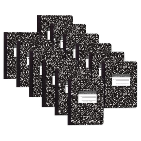 Roaring Springs Paper Products Composition Book, Unruled, 50 Sheets, 9.75" x 7.5" , Black Marble, Pack of 12