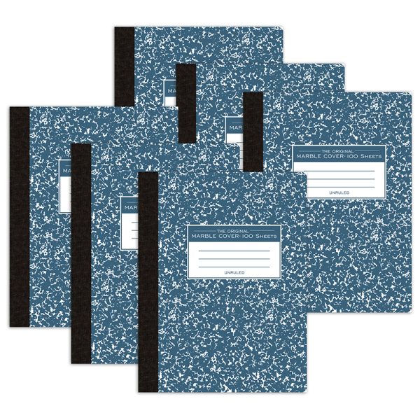 Roaring Springs Paper Products Composition Book, Unruled, 100 Sheets, 9.75" x 7.5", Blue Marble, Pack of 6