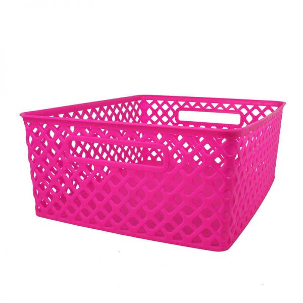 Romanoff Woven Basket, Medium, Hot Pink