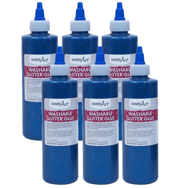 Handy Art® Handy Art® Washable Glitter Glue, 8 oz., Blue, Pack of 6