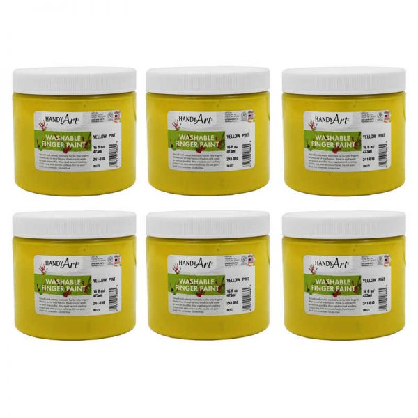 Handy Art® Washable Finger Paint, Yellow, 16 oz., Pack of 6
