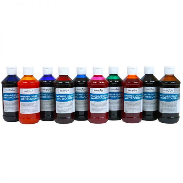 Handy Art® Washable Liquid Watercolors, 8oz, 10-Color Basic Kit