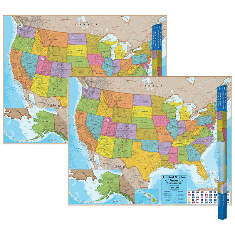 Hemispheres® Blue Ocean Series USA Laminated Wall Map, 38″ x 48″, Pack of 2