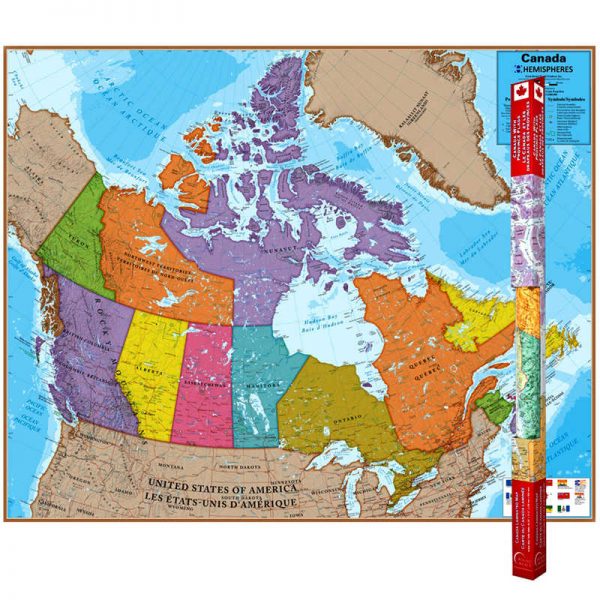 Round World Products Hemispheres® Laminated Map, Canada, 47" x 38"