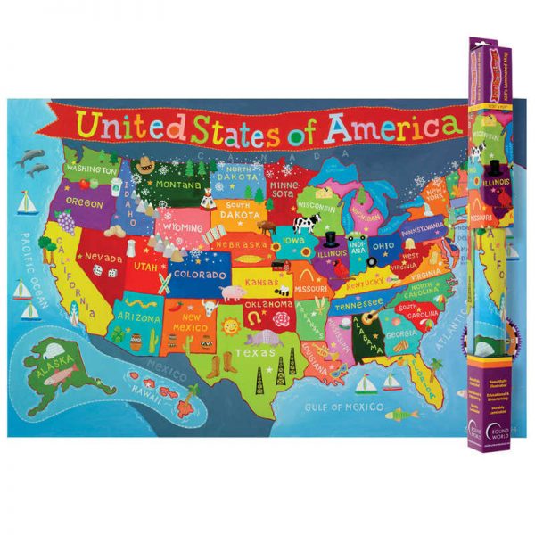 Round World Products Kid's Map, United States, 24" x 36"