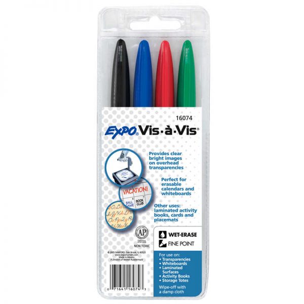 EXPO® Expo® Vis-a-Vis™ Overhead Projector Wet Erase Markers, Fine Tip, Asstd Colors, 4/pkg
