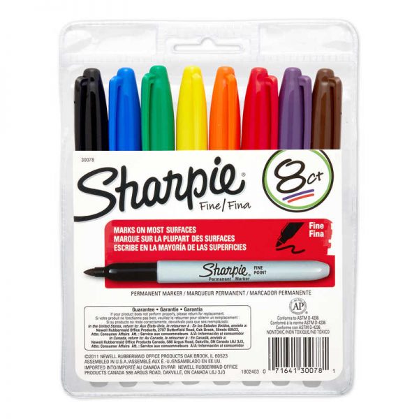 Sharpie® Fine Point Permanent Markers, Assorted, Set of 8