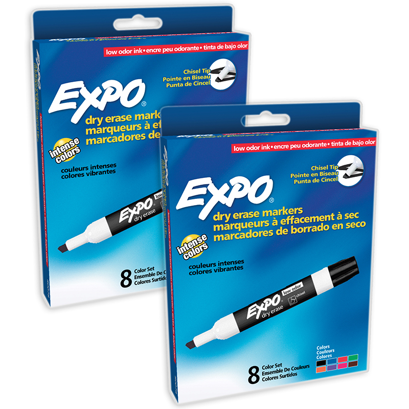 EXPO Low Odor Dry Erase Markers, Chisel Tip, Assorted Colors, 16