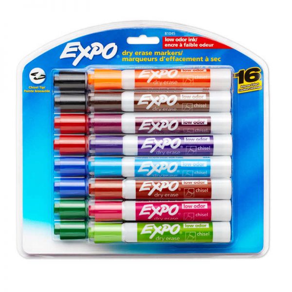 EXPO® Low Odor Dry Erase Marker, Chisel Tip, Assorted, Pack of 16