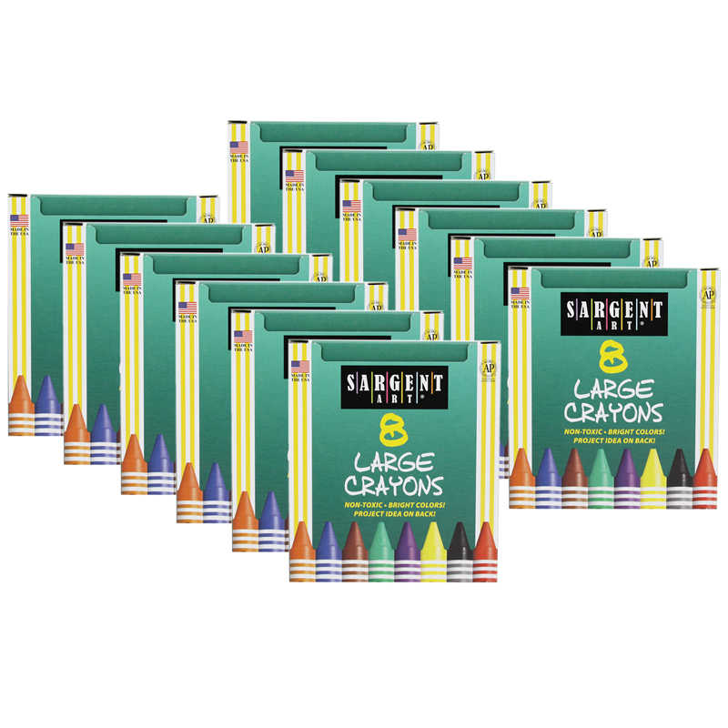 Sargent Art® Crayons, Large, Tuck Box, 8 Per Pack, 12 Packs