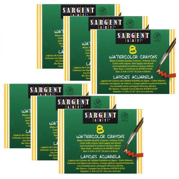Sargent Art® Watercolor Crayons, 8 Colors Per Set, 6 Sets